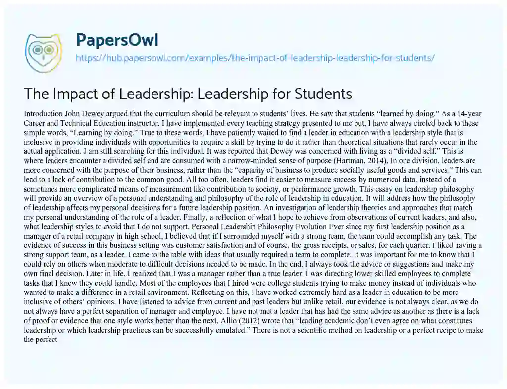 Essay on The Impact of Leadership: Leadership for Students