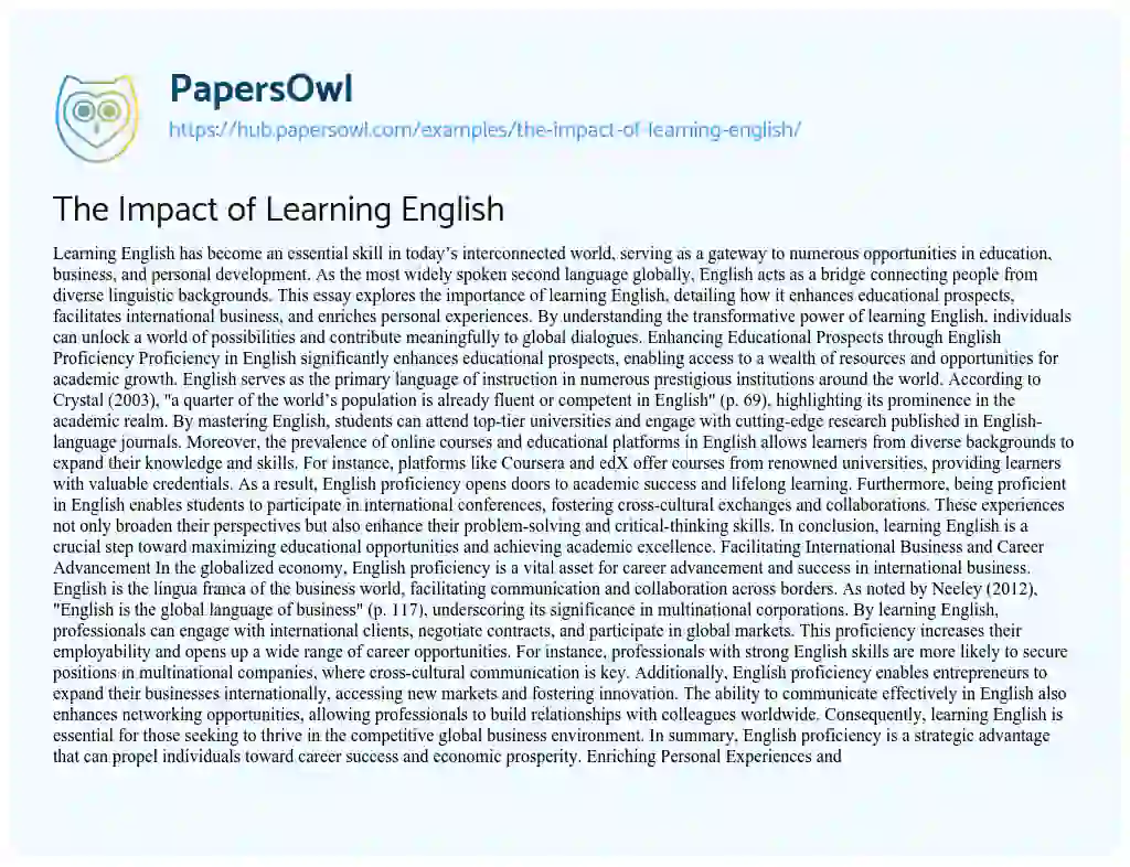 Essay on The Impact of Learning English