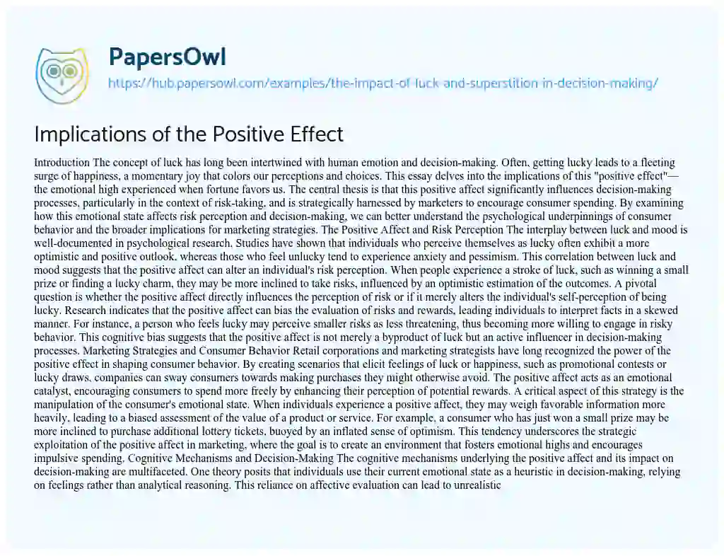 Essay on Implications of the Positive Effect