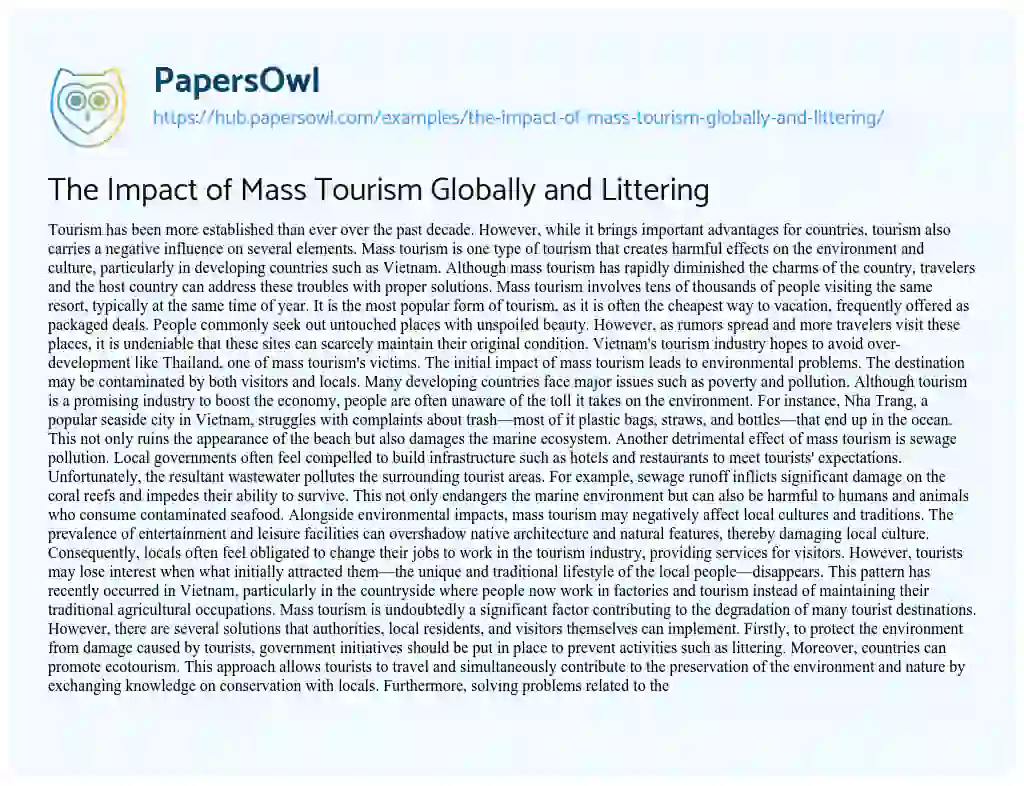 Essay on The Impact of Mass Tourism Globally and Littering