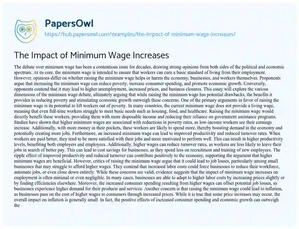 Essay on The Impact of Minimum Wage Increases