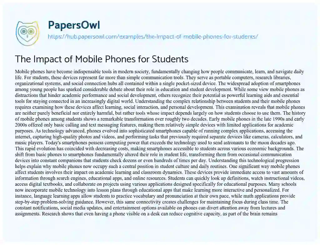 Essay on The Impact of Mobile Phones for Students