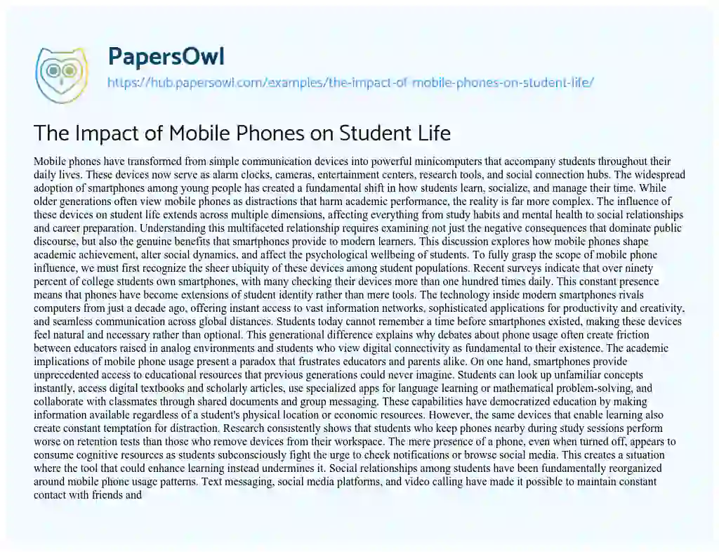 Essay on The Impact of Mobile Phones on Student Life