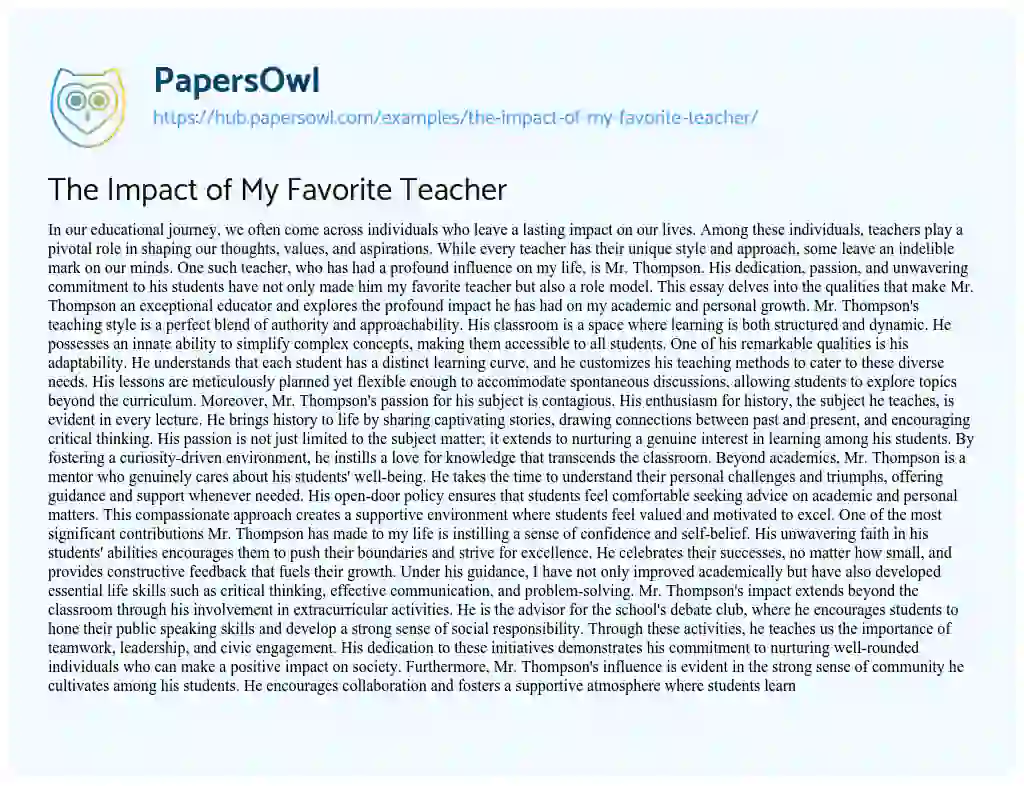 Essay on The Impact of My Favorite Teacher