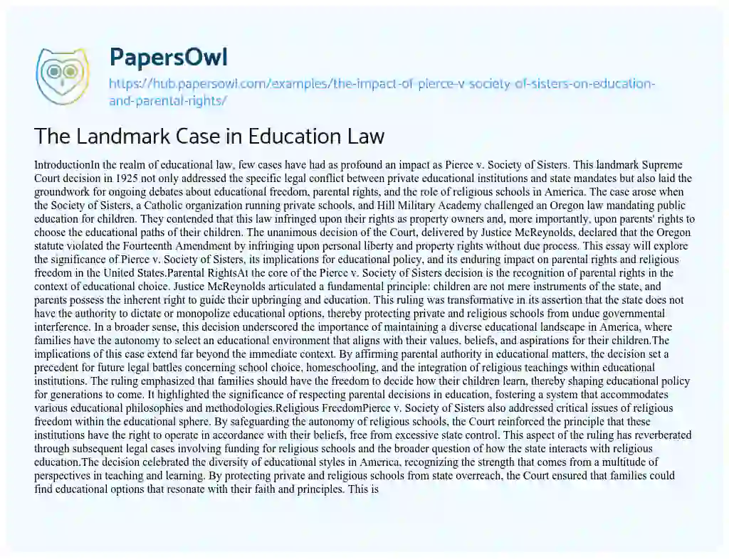 Essay on The Landmark Case in Education Law