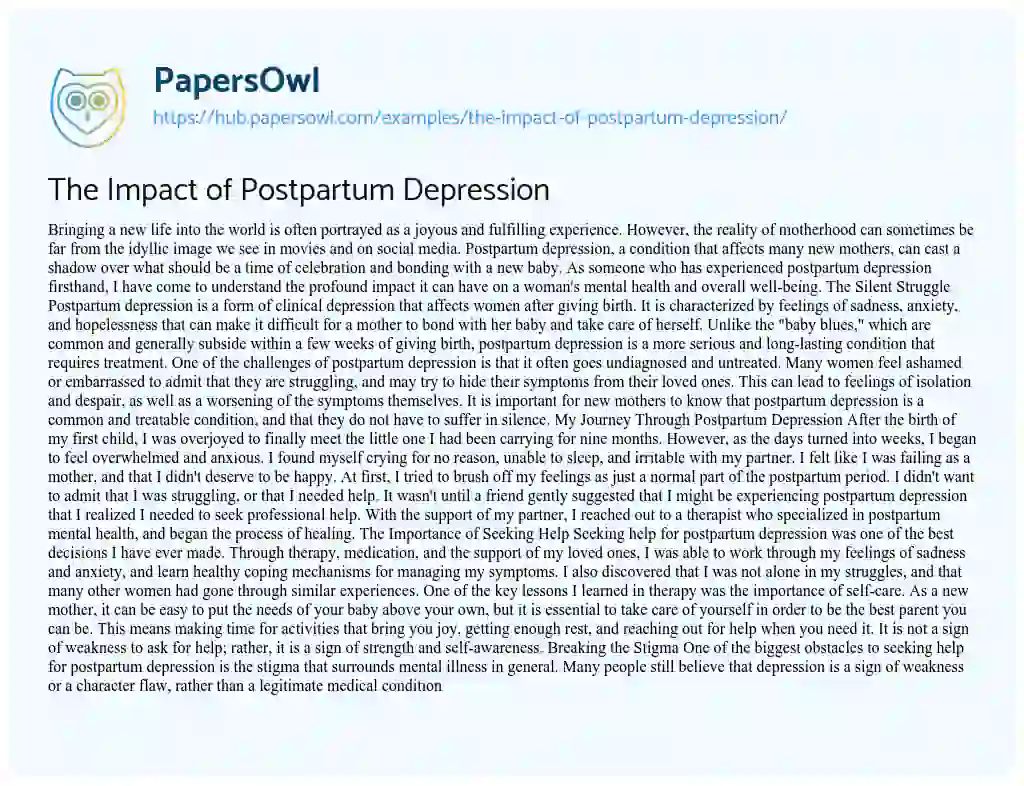 Essay on The Impact of Postpartum Depression