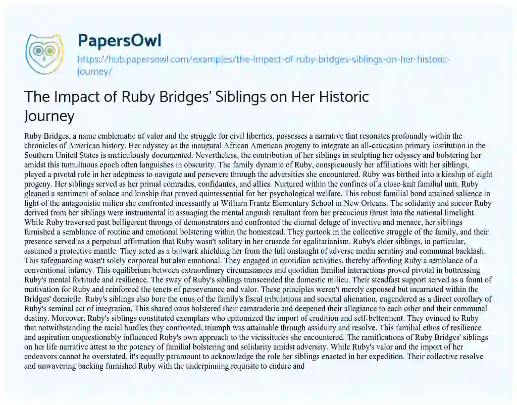 Essay on The Impact of Ruby Bridges’ Siblings on Her Historic Journey