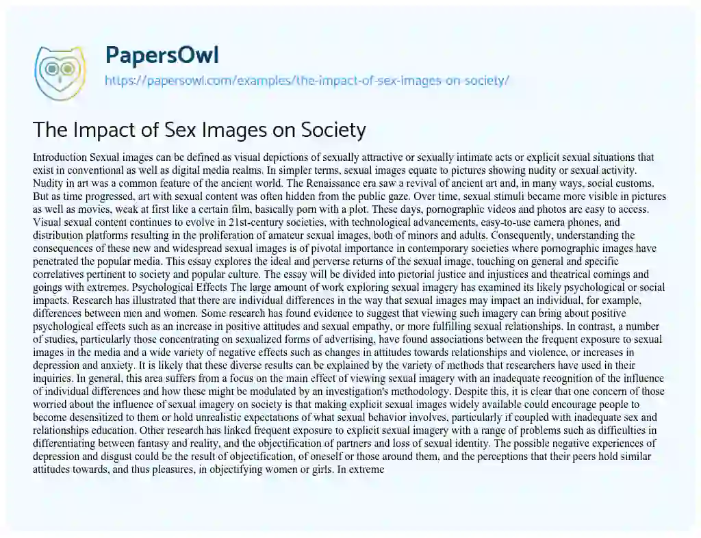 Essay on The Impact of Sex Images on Society
