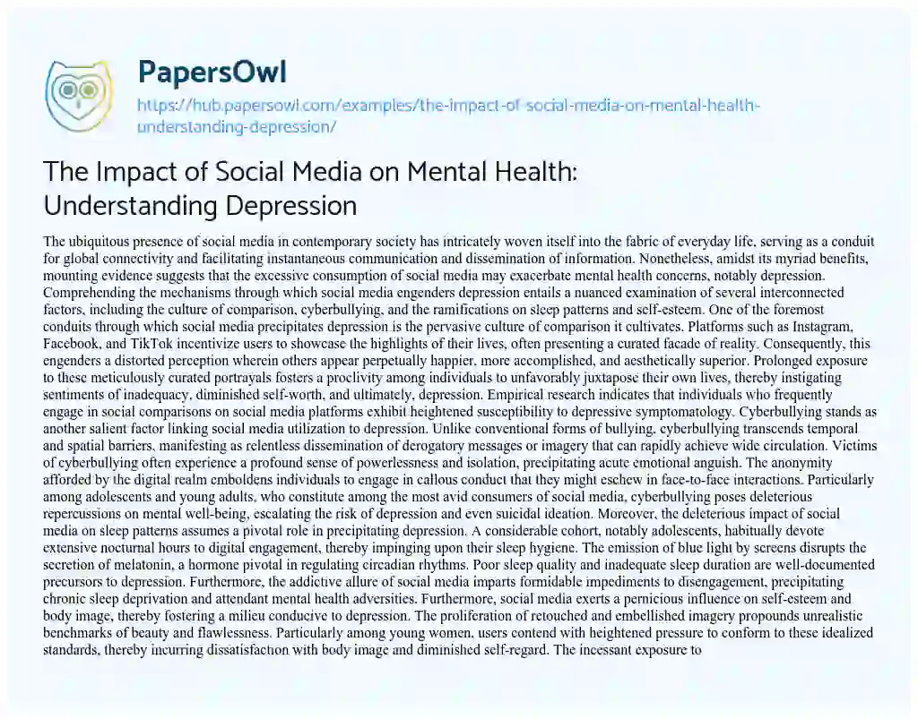 Essay on The Impact of Social Media on Mental Health: Understanding Depression