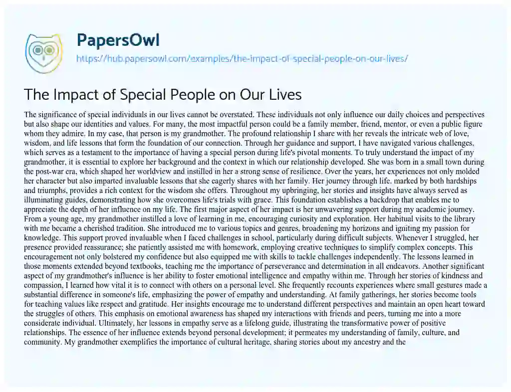 Essay on The Impact of Special People on Our Lives