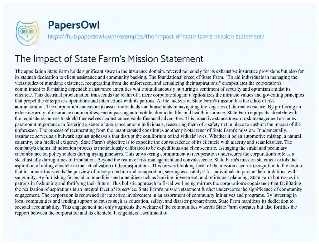 Essay on The Impact of State Farm’s Mission Statement