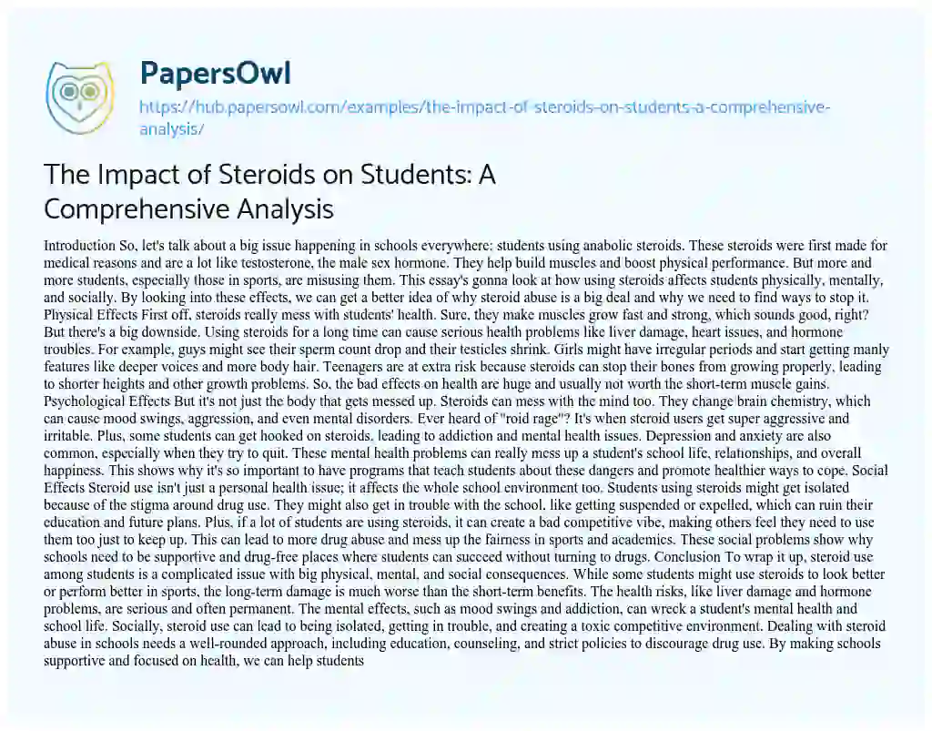 Essay on The Impact of Steroids on Students: A Comprehensive Analysis