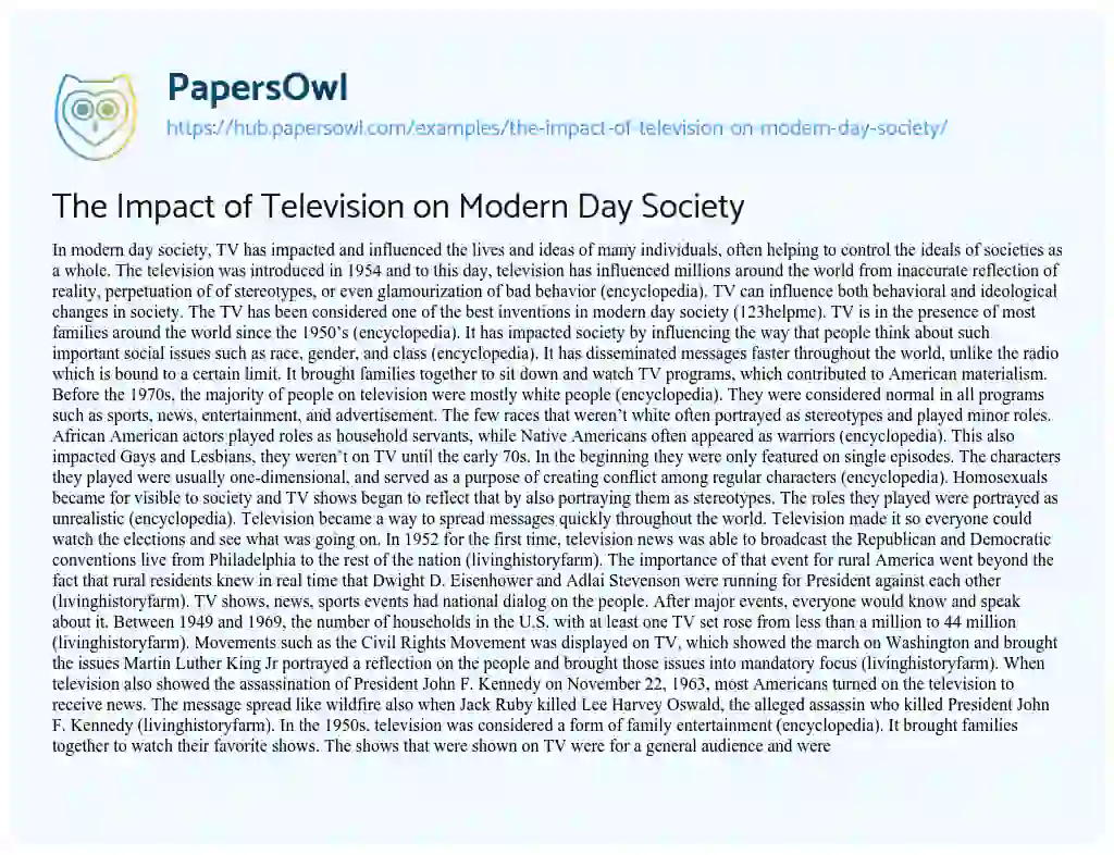 Essay on The Impact of Television on Modern Day Society
