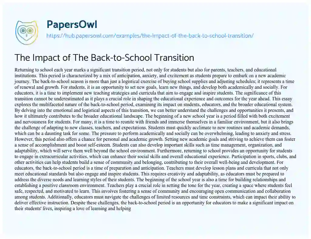 Essay on The Impact of The Back-to-School Transition