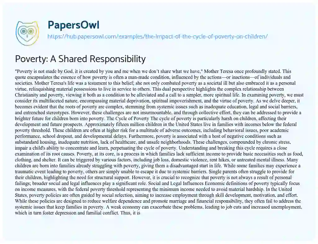 Essay on Poverty: A Shared Responsibility