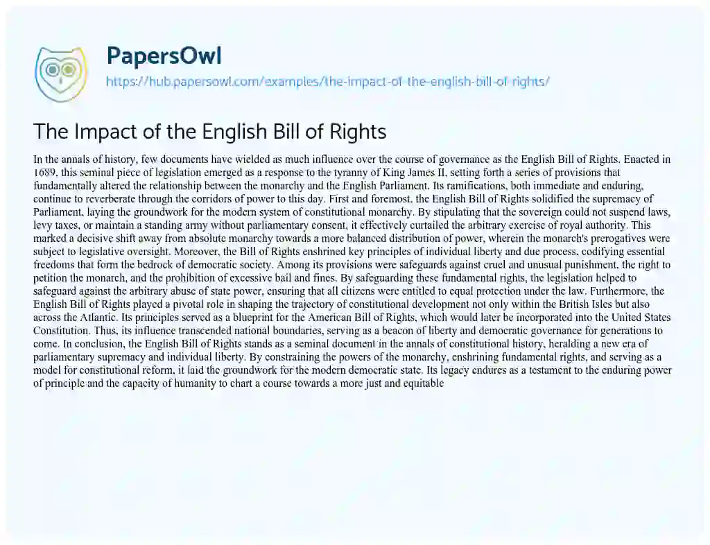 Essay on The Impact of the English Bill of Rights