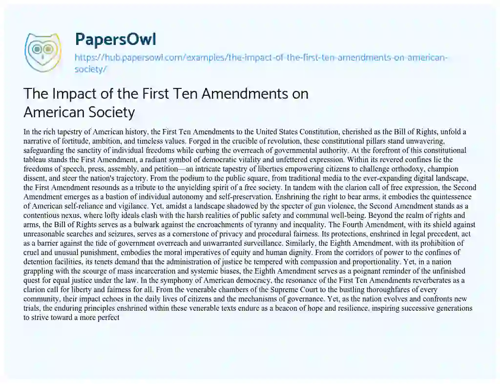 Essay on The Impact of the First Ten Amendments on American Society
