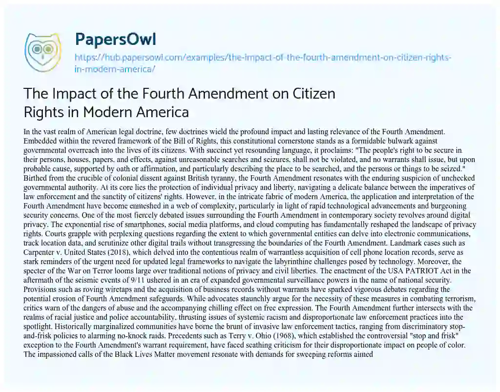Essay on The Impact of the Fourth Amendment on Citizen Rights in Modern America