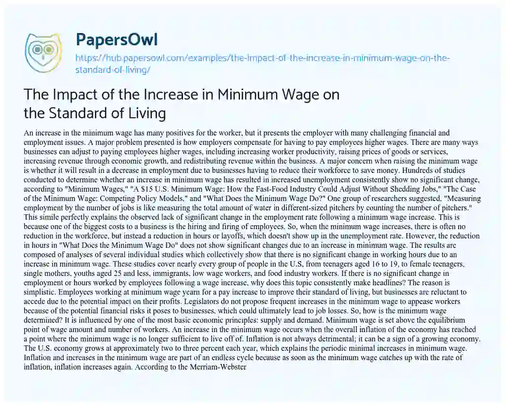 Essay on The Impact of the Increase in Minimum Wage on the Standard of Living