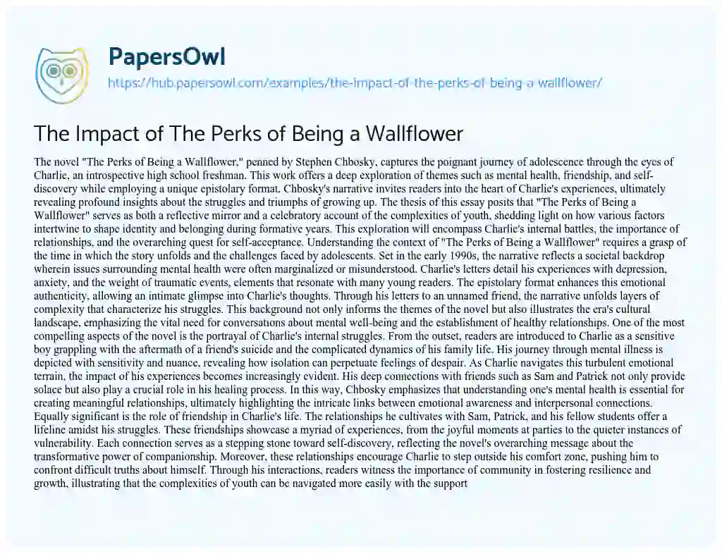 Essay on The Impact of The Perks of Being a Wallflower