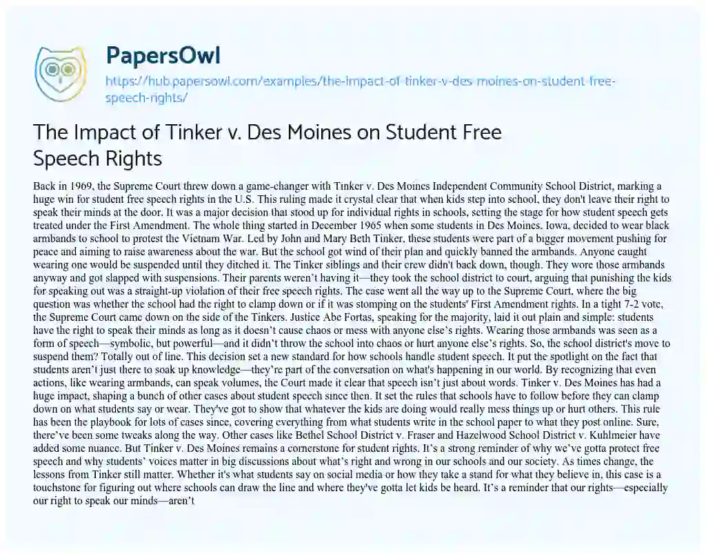 Essay on The Impact of Tinker v. Des Moines on Student Free Speech Rights