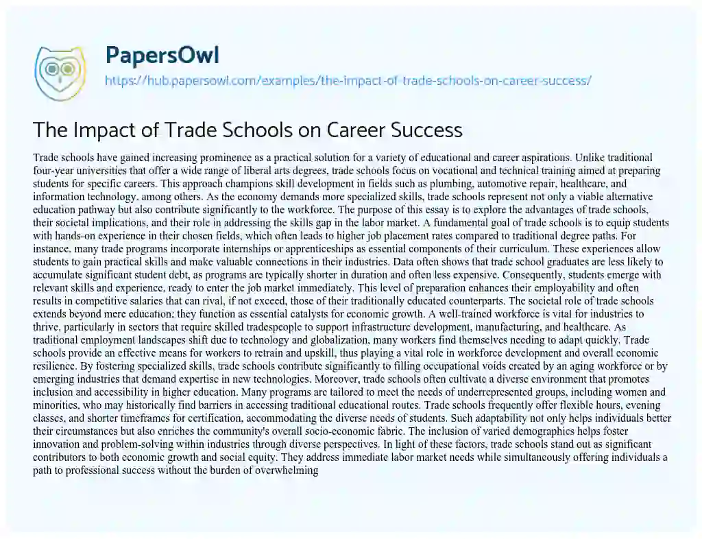 Essay on The Impact of Trade Schools on Career Success