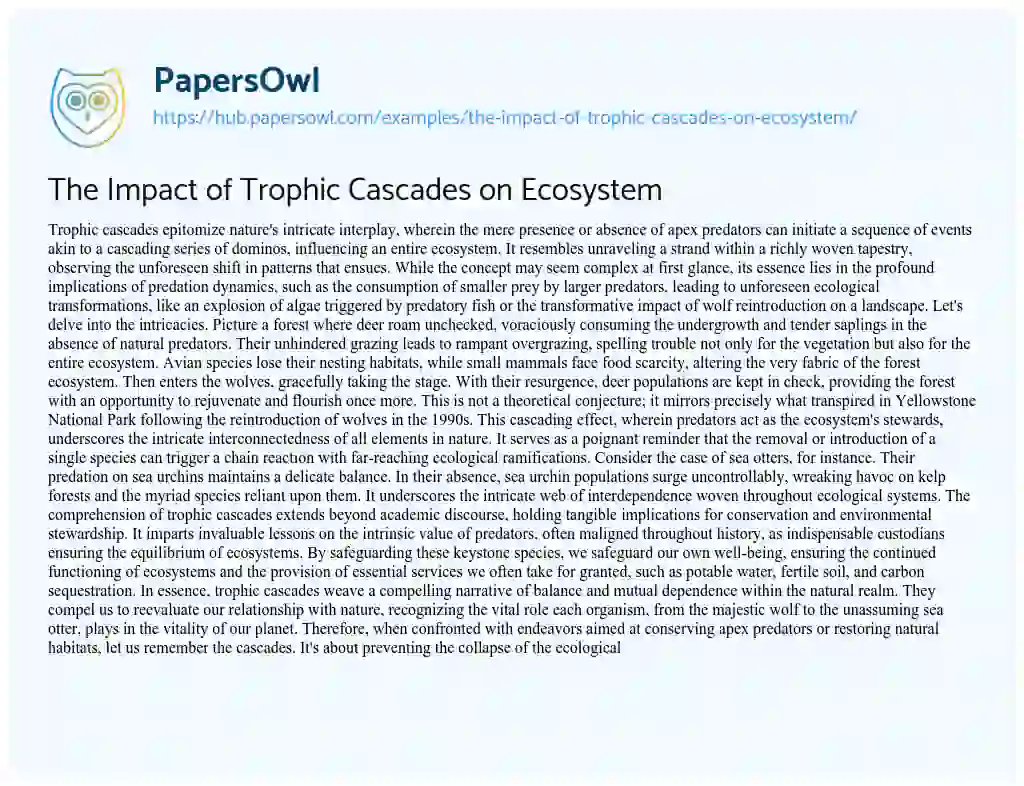 Essay on The Impact of Trophic Cascades on Ecosystem