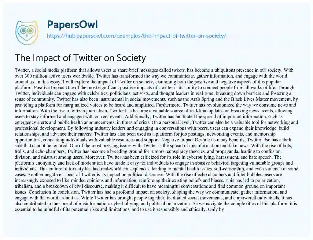 Essay on The Impact of Twitter on Society