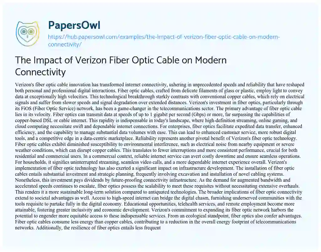 Essay on The Impact of Verizon Fiber Optic Cable on Modern Connectivity