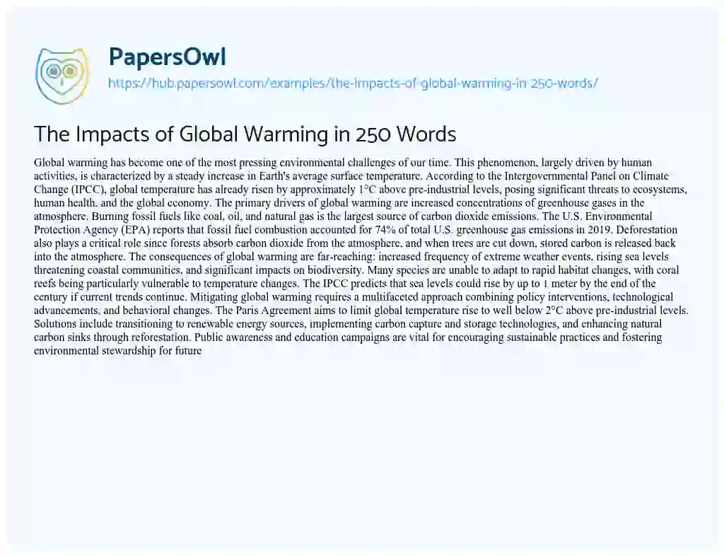 Essay on The Impacts of Global Warming in 250 Words