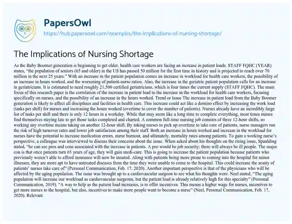 Essay on The Implications of Nursing Shortage