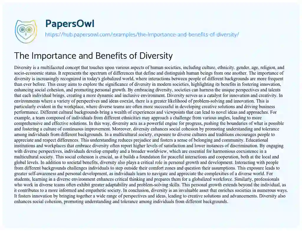 Essay on The Importance and Benefits of Diversity