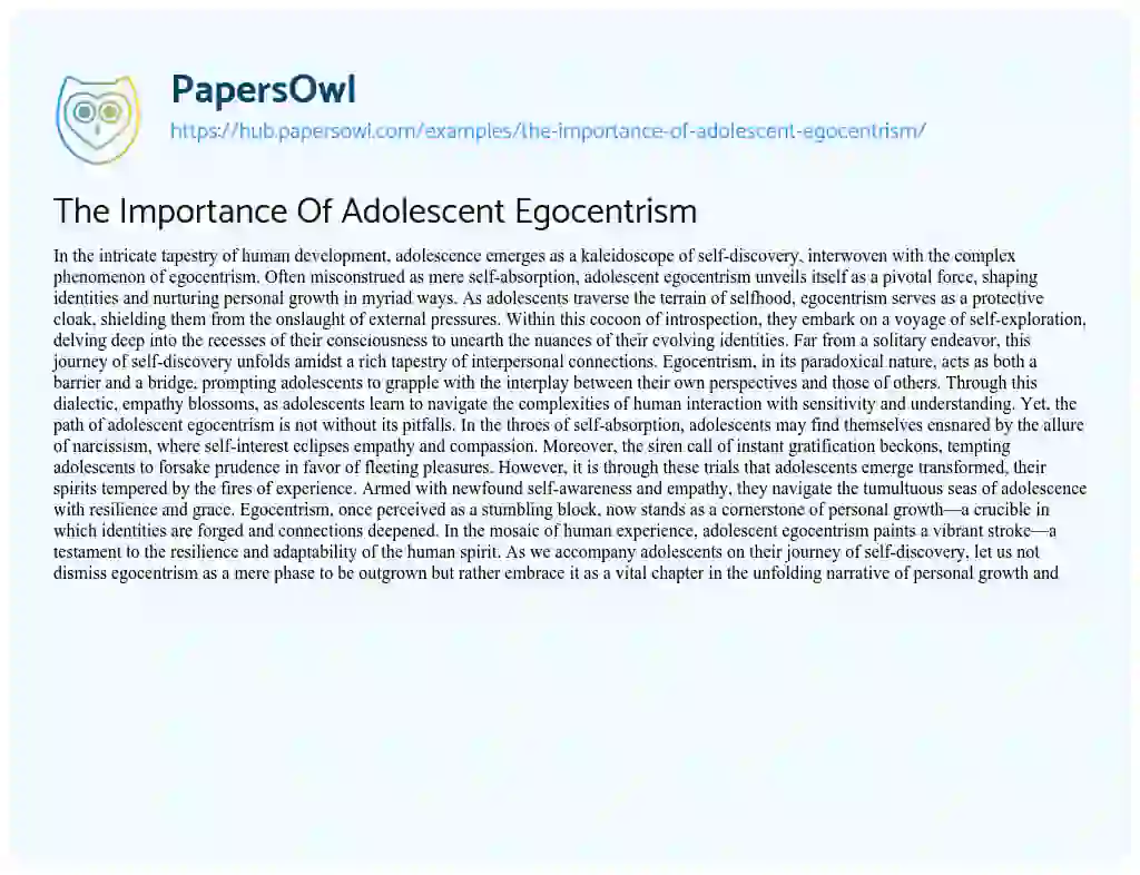 Essay on The Importance Of Adolescent Egocentrism