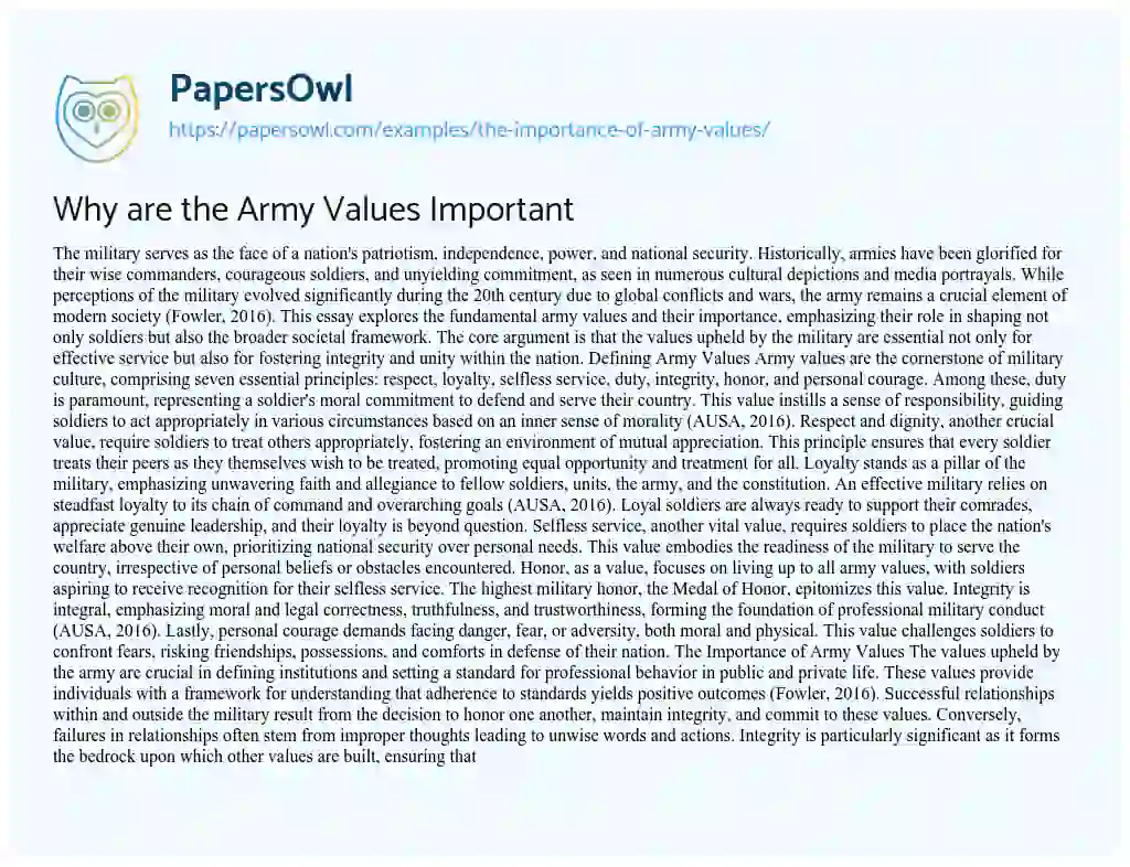 Essay on Why are the Army Values Important