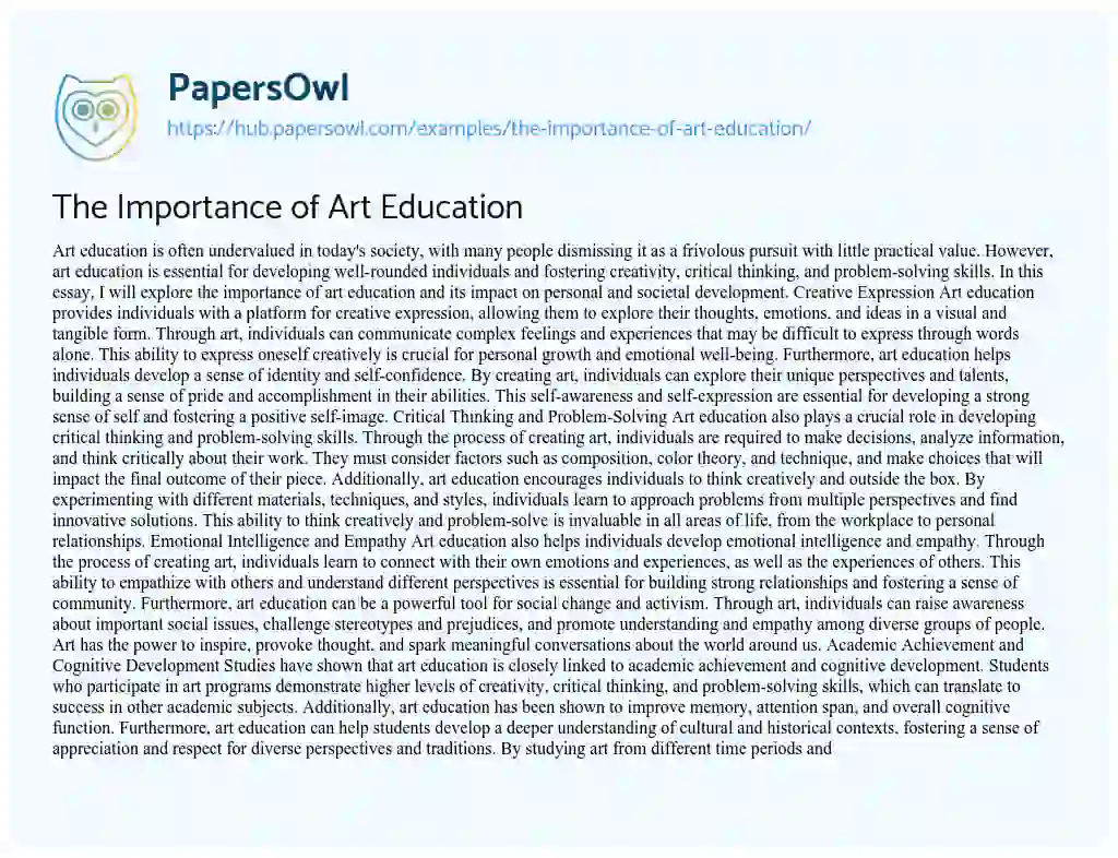 Essay on The Importance of Art Education