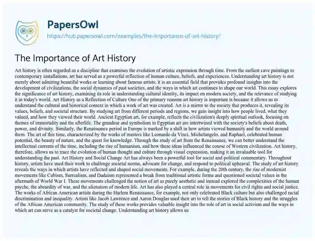 Essay on The Importance of Art History