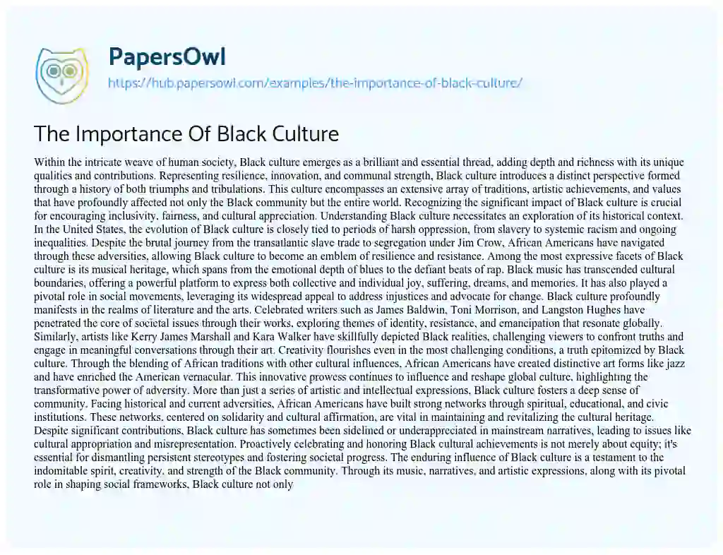 Essay on The Importance Of Black Culture