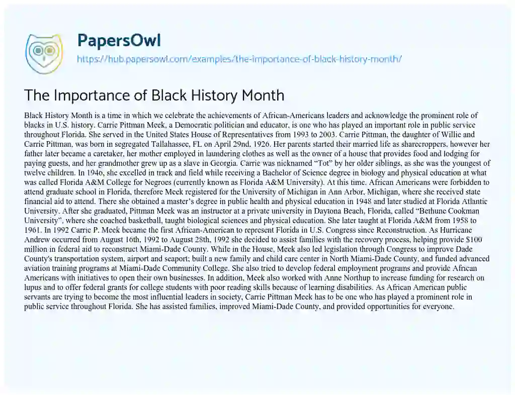 Essay on The Importance of Black History Month