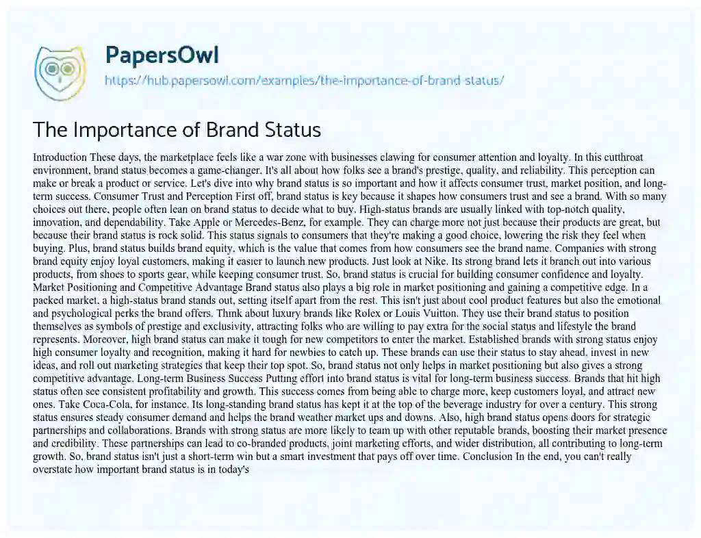 Essay on The Importance of Brand Status