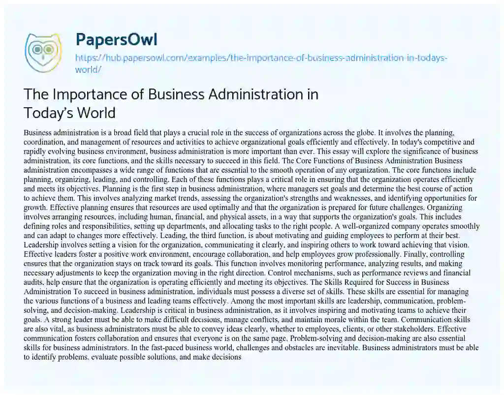 Essay on The Importance of Business Administration in Today’s World