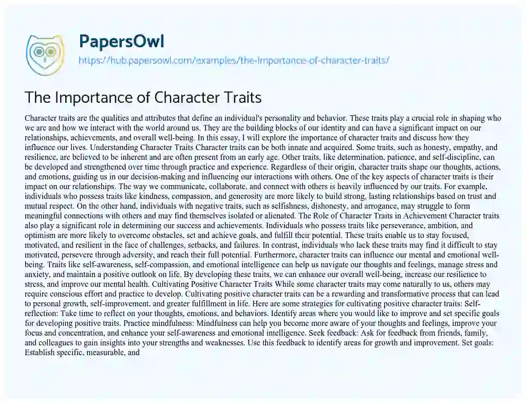 Essay on The Importance of Character Traits