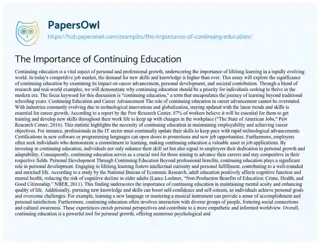 Essay on The Importance of Continuing Education
