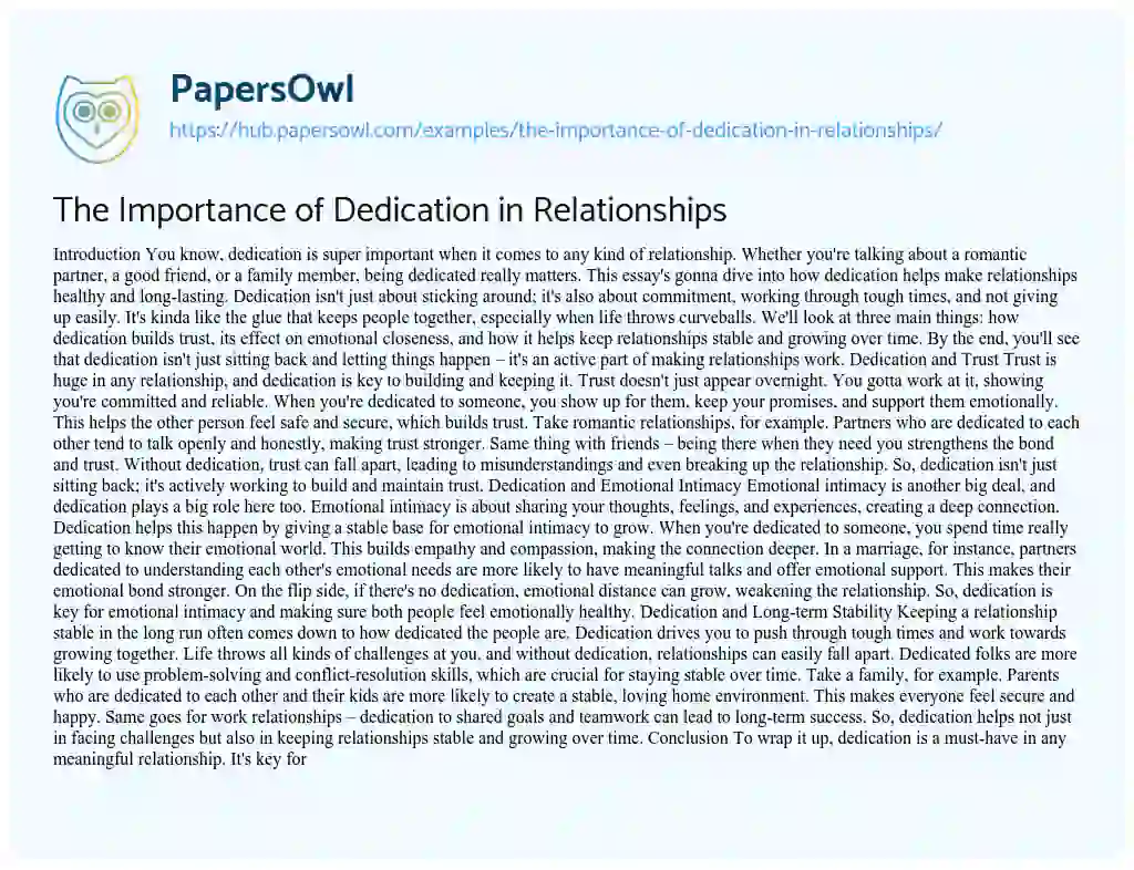 Essay on The Importance of Dedication in Relationships