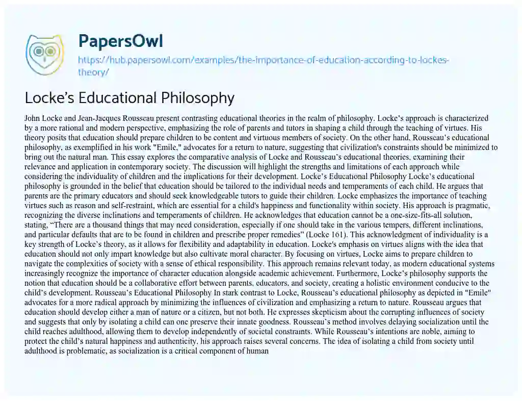 Essay on Locke’s Educational Philosophy