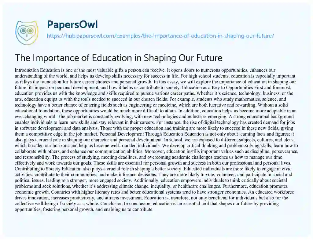Essay on The Importance of Education in Shaping Our Future