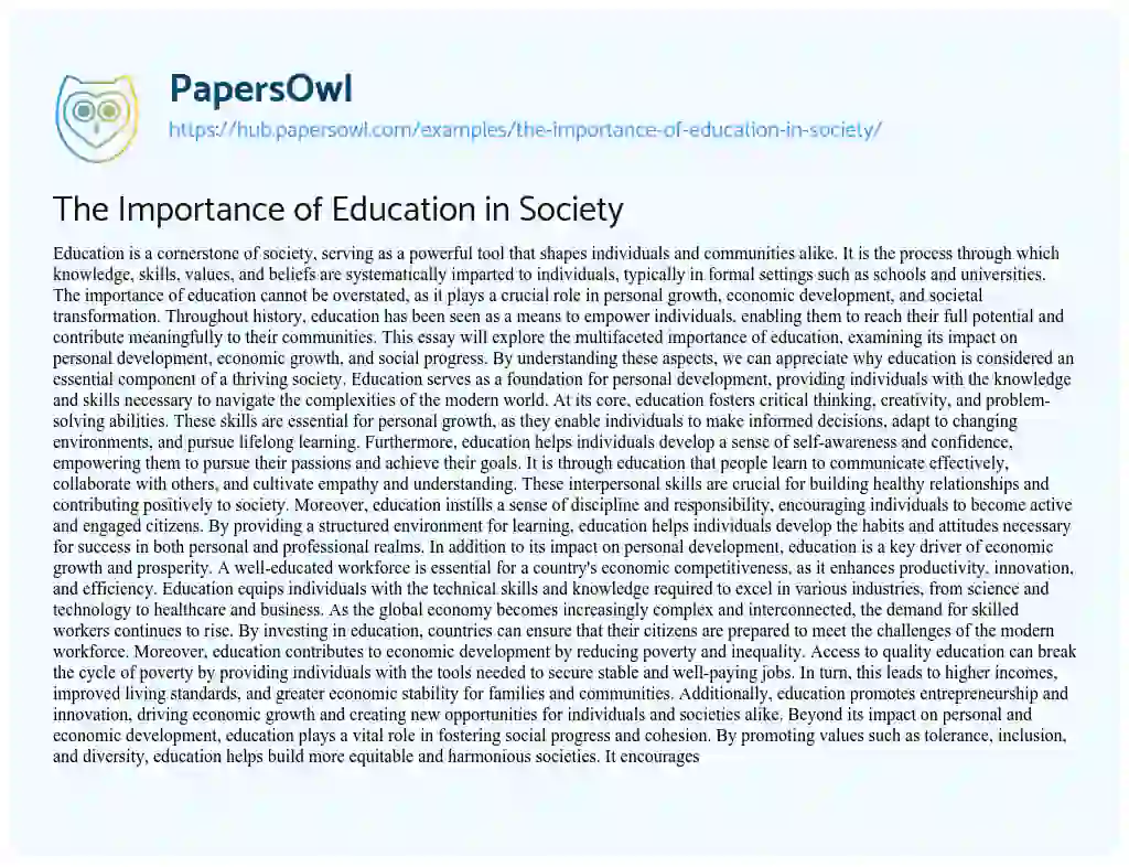 Essay on The Importance of Education in Society