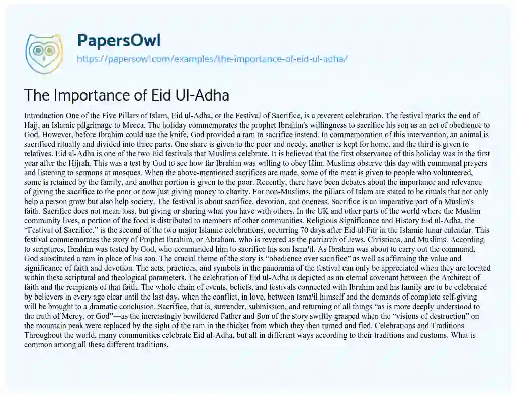 Essay on The Importance of Eid Ul-Adha