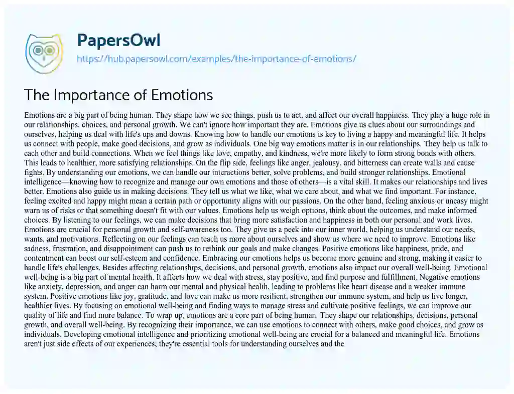 Essay on The Importance of Emotions