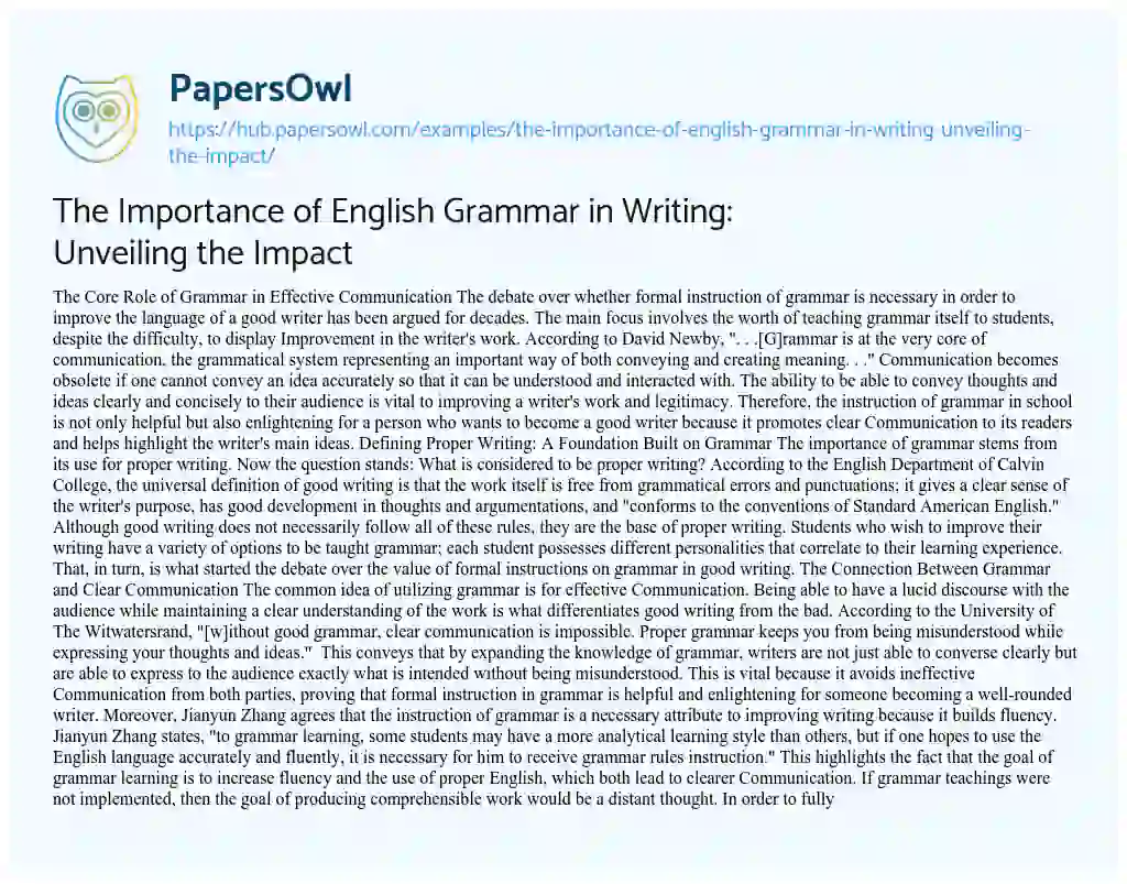 Essay on The Importance of English Grammar in Writing: Unveiling the Impact