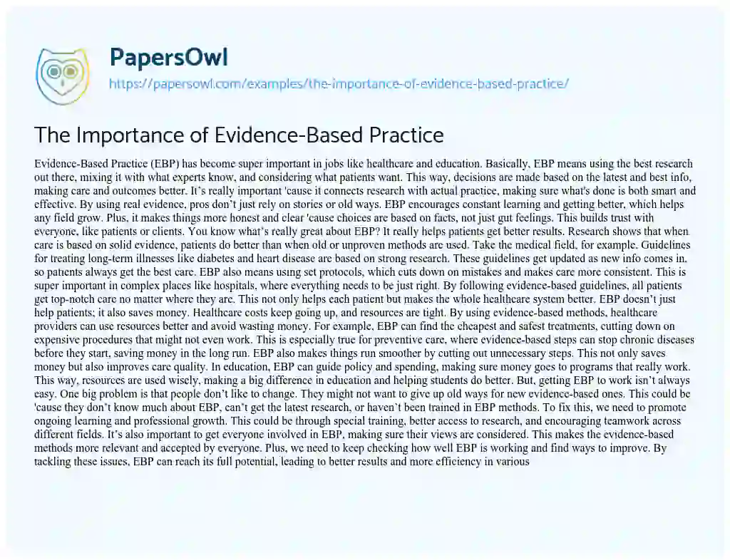 Essay on The Importance of Evidence-Based Practice